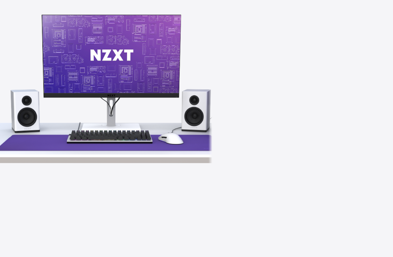 Relay-Lautsprecher als Teil einer kompletten für das Computerspielen konzipierten Schreibtischausstattung einschließlich anderer NZXT-Produkte