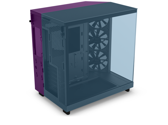 Ein leeres H6 Flow / H6 Flow RGB mit Fokus auf der Platzierung der beiden Kammern und der linken Rückseite des Gehäuses.