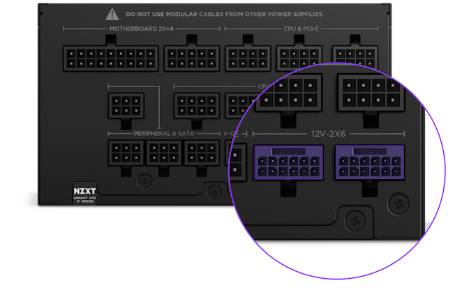 C1500 Platinum PSU - Pinout with close-up of two 16-pin 12V-2x6 cables